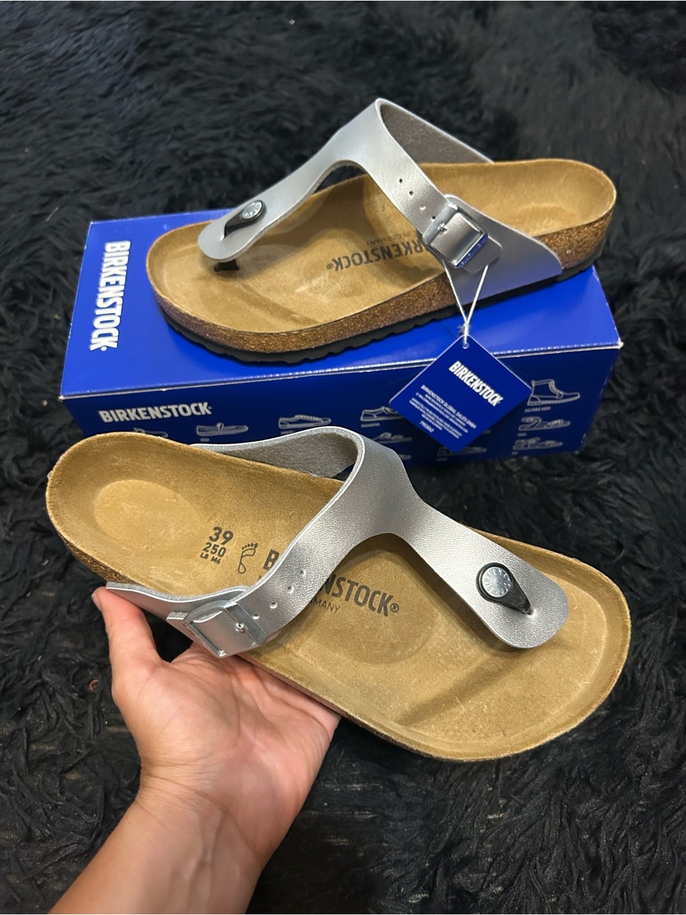 BIRKENSTOCK Gizeh silver sandals shoes women’s eur 39 new in box